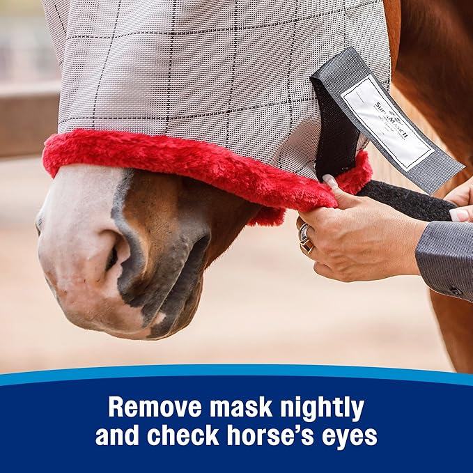 Farnam SuperMask II Fly Mask Without Ears for Smaller Horses or Arabian Horses,Full Face Coverage &amp; Eye Protection from Insect Pests, Structured Classic Mesh with Plush Trim,Small Horse/Arabian Size
