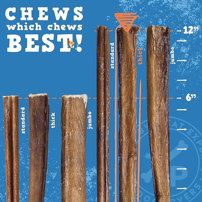 Jack&amp;Pup 12 Inch Bully Sticks for Large Dogs | Thick Odor Free Bully Sticks (3 Pack) Long Lasting Bully Sticks for Dogs