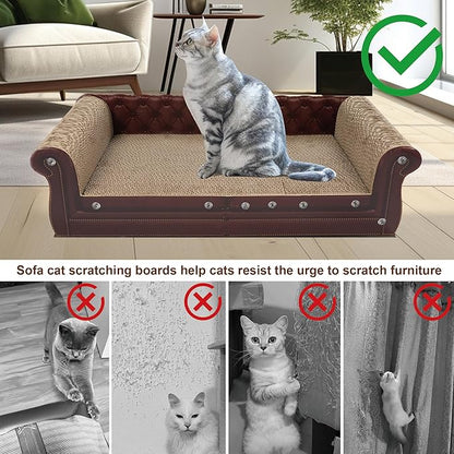 Scratching Sofa, Couch Shaped Thick Scratching Cardboard, Lounge Bed for Indoor Rest&amp;Play, Sofa Scratcher Pad (Brown, 27.6" L X 12.2" W X 7.4" H)