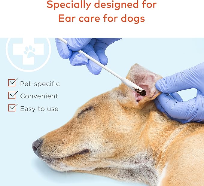 Cotton Swabs for Dogs and Cats - Cat &amp; Dog Ear Cleaner Long Cotton Swab - Extra Long Stick, Cat &amp; Dog Ear Cleaning Kit for Puppies and Pets, Multipurpose Pet Cotton Swabs for Ears (100 Buds)