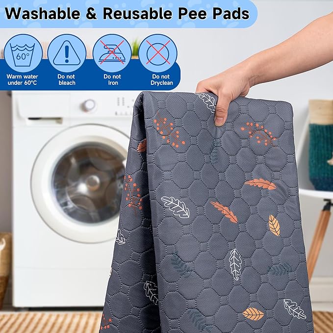 Sunheir Washable Pee Pads for Small Pet 5-Pack, Reusable Pet Training Pads Absorbent &amp; Leak-Free, Waterproof Pee Pads for Dog Cat Rabbit Guinea Pig Hamster, Whelping Pad (Leaves - Deep Grey, 12x12)