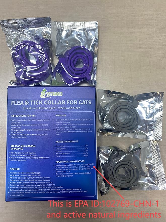 4 Pack Flea Collar for Cats, 32 Months Flea and Tick Prevention for Cats, Waterproof Cat Flea Collar, Natural Cat Flea and Tick Treatment, Adjustable Flea and Tick Collar for Cats Kittens(Grey&amp;Purple)