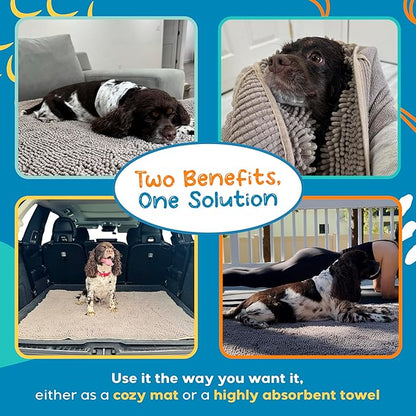 Pet 2-in-1 Dog Towel &amp; Mat – Transforms from Drying to Bath Mat, Ultra Soft, Absorbent &amp; Quick-Drying, Machine Washable Dog Towels with Detachable Non-Slip Mat and Hand Pockets (Large)