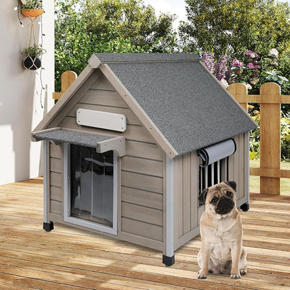 Outdoor Dog House Waterproof for Medium Small Dogs with Anti-Chewing Iron Frame, Adjustable Vent Window, Indoor &amp; Outdoor Doghouse Kennel Puppy Shelter, Easy Clean and Assemble (26" L*31.9" W*32" H)