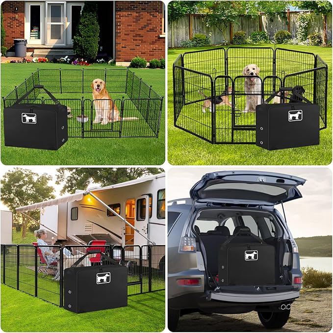 SIRUITON Dog Playpen Storage Bag Fits 24" H 8 Panels and 9 Stakes Suitable for Foldable Exercise Pet Playpen, RV Dog Fence Travel Bag,with Reinforcing Plate &amp; Shoulder