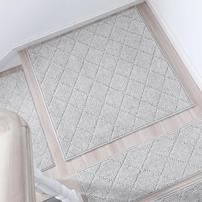 COSY HOMEER Edging Stair Treads Non-Slip Corner Indoor Stair Runners for Wooden Steps,Landing Slip Resistant Stair Rugs Mat for Kids and Dogs,100% Polyester TPE Backing,Grey,30x30 inch