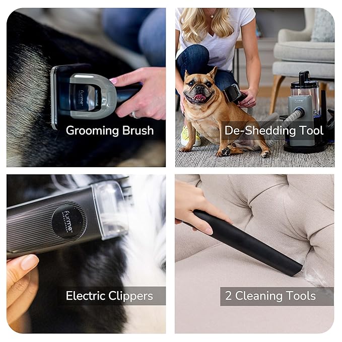 Professional Pet Grooming Vacuum Kit - Cat &amp; Dog Grooming Kit for Easy Pet Care at Home, Quiet &amp; Safe Dog Hair Remover Machine with Brush, Clipper, Shedding &amp; Cleaner Tools &amp; 2L Canister