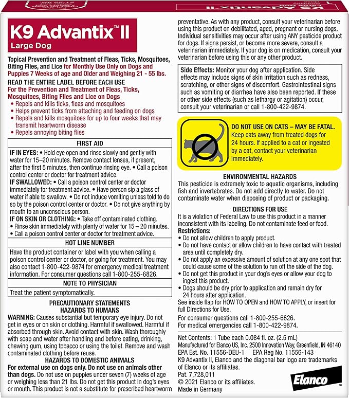 K9 Advantix II Large Dog Vet-Recommended Flea, Tick &amp; Mosquito Treatment &amp; Prevention | Dogs 21-55 lbs. | 1-Mo Supply (Pack of 3)