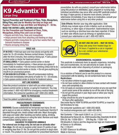 K9 Advantix II Large Dog Vet-Recommended Flea, Tick &amp; Mosquito Treatment &amp; Prevention | Dogs 21-55 lbs. | 1-Mo Supply (Pack of 3)