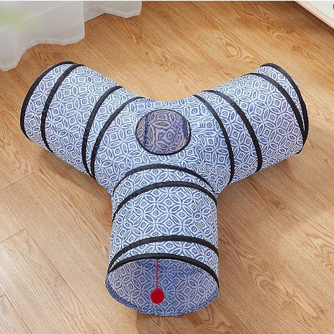 Tempcore 3 Way Collapsible Cat Toys - Indoor Cat Tunnels with Peek Hole &amp; Ball, Perfect for Kittens &amp; Puppies
