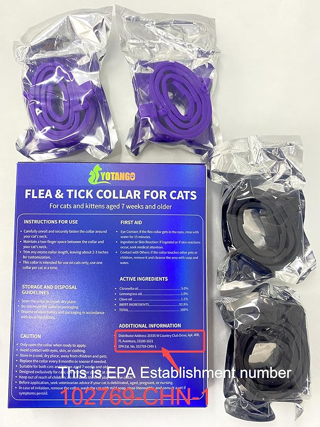 4 Pack Flea Collar for Cats 32 Months Prevention, Waterproof Natural Treatment Collar Adjustable for All Breeds and Size(Black &amp; Purple)