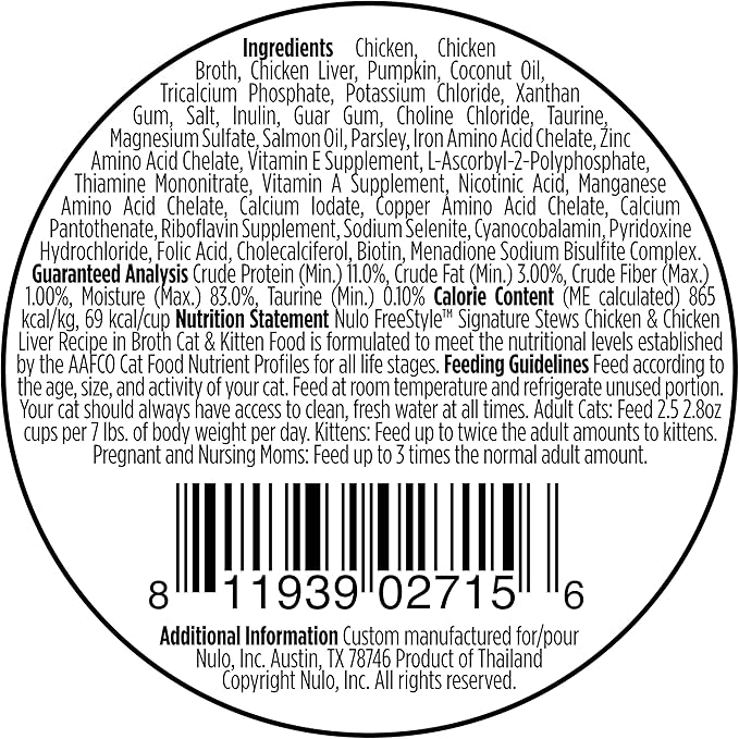 Nulo FreeStyle Cat &amp; Kitten Chicken &amp; Chicken Liver Stew, All Natural Grain-Free Cat Food, 2.80 Ounce (Pack of 24)
