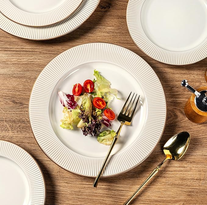 GBHOME Ceramic Dinnerware Sets,18 pcs Embossed Elegant Stoneware Plates and Bowls Sets, Housewarming Wedding Gift | Dishwasher &amp; Microwave Safe | Dishes Set Service for 6