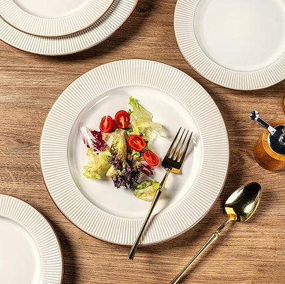 GBHOME Ceramic Dinnerware Sets,18 pcs Embossed Elegant Stoneware Plates and Bowls Sets, Housewarming Wedding Gift | Dishwasher &amp; Microwave Safe | Dishes Set Service for 6