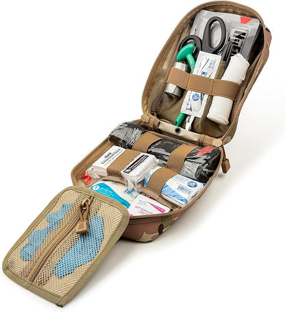 Scherber Premium IFAK Kit Trauma Pack Fully Stocked MOLLE Pouch w/CAT Tourniquet, HyFin Vent Chest Seal, &amp; Israeli Bandage Trauma Kit for Emergency, Gunshot, Bleeding, &amp; Major Wound Care (Camouflage)
