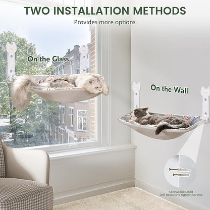 2 Pack Cat Window Perch, Glow in The Dark Foldable Cat Hammock with Sunken Design &amp; Removable Soft Cover, Breathable Cordless Window Bed for Resting Indoor Kitten (Shallow Perch, 2 Pack - L)