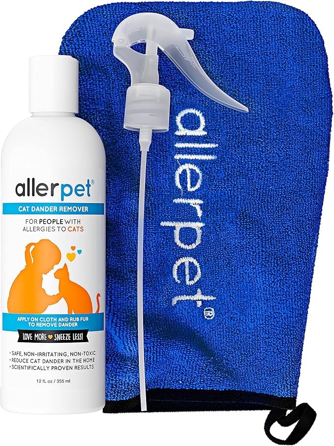 Allerpet Aloe Vera Free Cat Dander Remover - Pet Dander Allergy Relief, Natural &amp; Safe Allergy Relief for Cats and Humans, Soothing Chamomile &amp; Rosemary, Made in USA (12 oz)