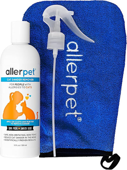 Allerpet Aloe Vera Free Cat Dander Remover - Pet Dander Allergy Relief, Natural &amp; Safe Allergy Relief for Cats and Humans, Soothing Chamomile &amp; Rosemary, Made in USA (12 oz)