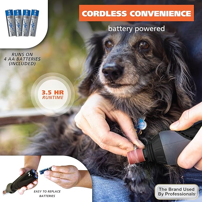 Wahl Grind &amp; Smooth 2 Speed Battery Dog Nail Grinder with Concave Rounding Tip and Nail Guard for Increased Safety and Precise Nail Grinding - Model 3026333