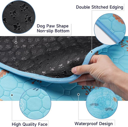 Sunheir Washable Pee Pads for Small Pet 5-Pack, Reusable Pet Training Pads Absorbent &amp; Leak-Free, Waterproof Pee Pads for Dog Cat Rabbit Guinea Pig Hamster, Whelping Pad (Leaves - Sky Blue, 12x12)