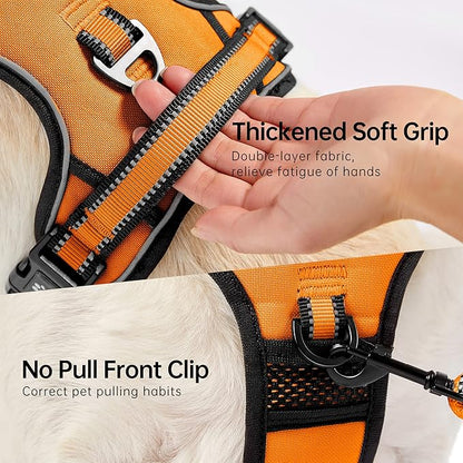 NESTROAD No Pull Dog Harness,Adjustable Oxford Dog Vest Harness with Leash,Reflective No-Choke Pet Harness with Easy Control Soft Handle for Large Dogs(X-Large,Orange)