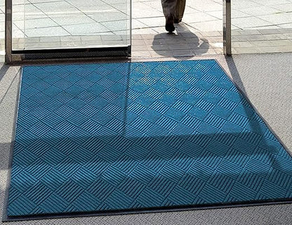WaterHog Diamond | Commercial-Grade Entrance Mat with Rubber Border – Indoor/Outdoor, Quick Drying, Stain Resistant Door Mat (Medium Blue, 3&
