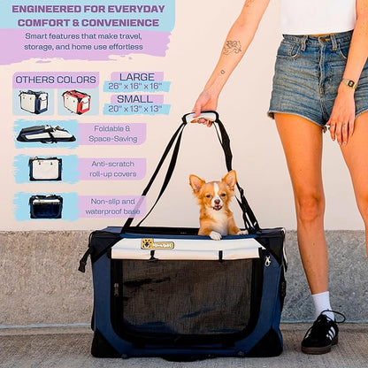Extra Large Dog Cat Puppy Carrier 20"x13"x13" Foldable Soft Sided Travel Crate Portable Pet Kennel With Cushion Reduces Anxiety Saves Space Easy Vet Visits Secure Triple Entry Mesh Lightweight Durable