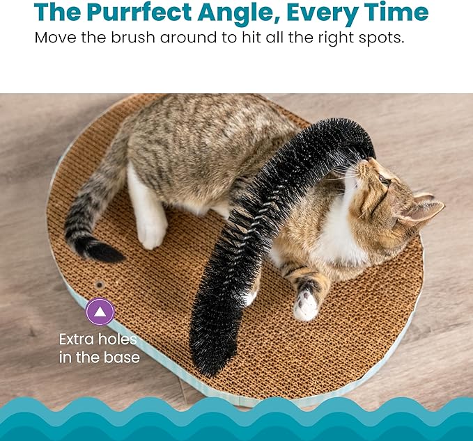 Catstages Scratch &amp; Groom Cat Scratcher with Removable Curved Brush for Self-Grooming Station, Orange