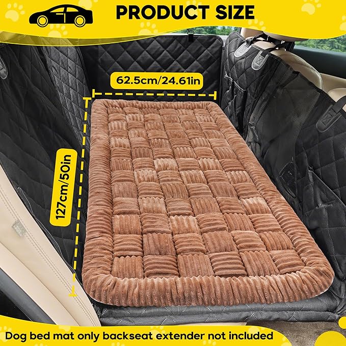 Dog Car Bed Mat, Non-Slip Backseat Extender Pet Blanket, Plaid Dog Bed for SUVs, Sedans &amp; Trucks, Chew-Resistant Travel Pad for Dogs, Easy Clean &amp; Scratch-Proof &amp; Comfort (50"x24.6") Brown