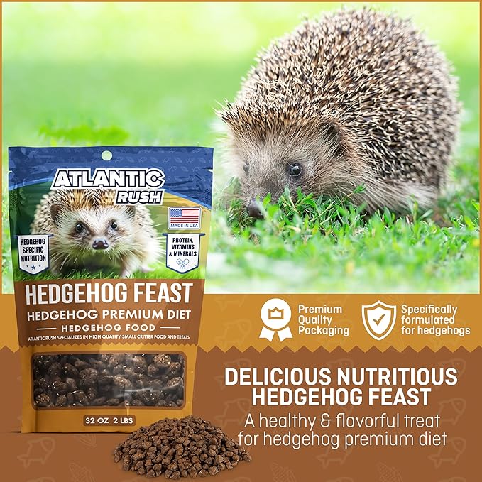 Atlantic Rush Hedgehog Feast Premium Food - 2lb Resealable Bag of Hedge Hog Delite- Small Critter Supplies Hedge Hog Food - Hedgehog Treats- Sourced &amp; Made in The USA