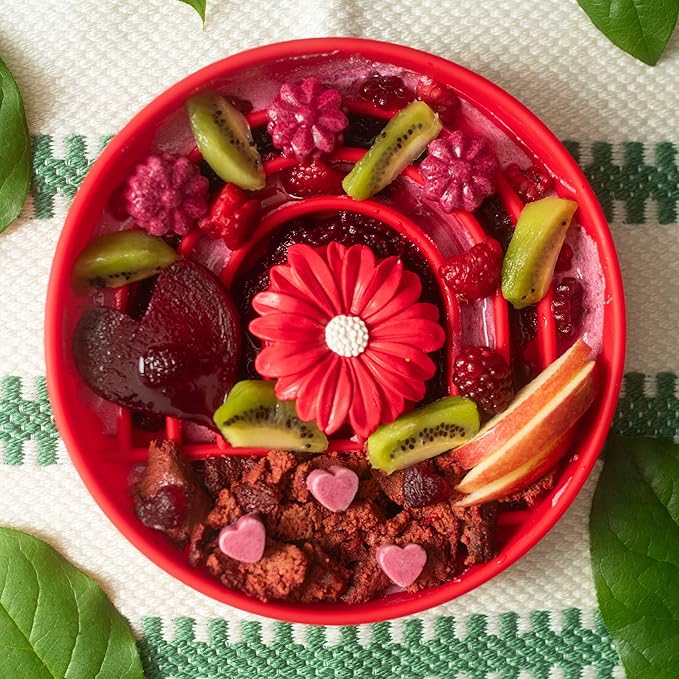 The Slowdown Bowl Silicone Slow Feeder for Dogs &amp; Puppies, Slow Eating, Modern Lick Mat Design, Reduces Gulping, Fits 2 Cups 7.5” Across x 1.5” Tall, Mealtime Challenge, Medium-Cherry