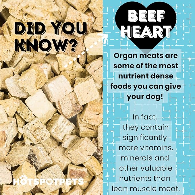 hotspot pets Freeze Dried Beef Heart Treats for Cats &amp; Dogs - 1LB Resealable Big Bag, Made in USA, Single Ingredient All Natural Grain-Free Immune support Treats -Perfect for Training, Topper or Snack