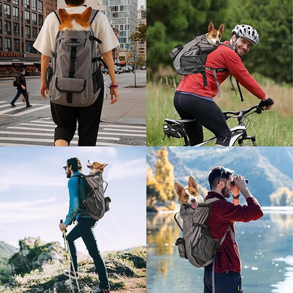 Dog Backpack for Small &amp; Medium Dogs - Adjustable Pet Carrier for Travel &amp; Hiking, Hands-Free Puppy Backpack with Storage Pockets, Breathable Mesh, Reflective Strips &amp; Non-Slip Handle