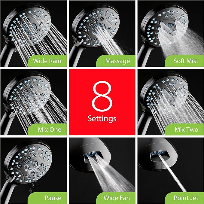 Hotel Spa AquaCare As-Seen-On-TV High Pressure 48-setting Rain &amp; Handheld 3-way Shower Head Combo - Anti-clog Nozzles/Tub, Tile &amp; Pet Power Wash/Extra Long 6 ft. Hose/Matte Black Finish