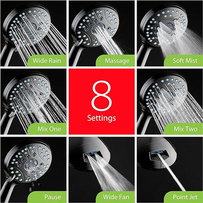 Hotel Spa AquaCare As-Seen-On-TV High Pressure 48-setting Rain &amp; Handheld 3-way Shower Head Combo - Anti-clog Nozzles/Tub, Tile &amp; Pet Power Wash/Extra Long 6 ft. Hose/Matte Black Finish