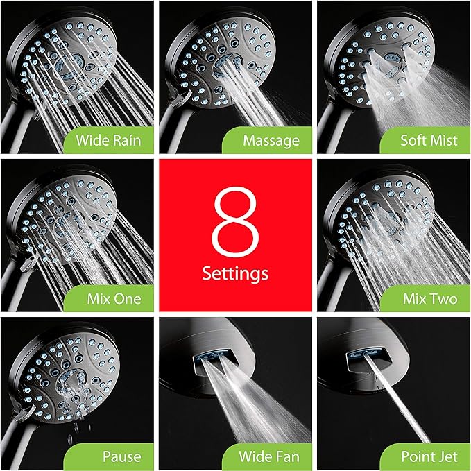 Hotel Spa AquaCare As-Seen-On-TV High Pressure Handheld/Rain 50-mode 3-way Shower Head Combo with Adjustable Arm - Anti-clog Nozzles, Tub &amp; Pet Power Wash, 6 ft. Hose, Rubbed Bronze Finish