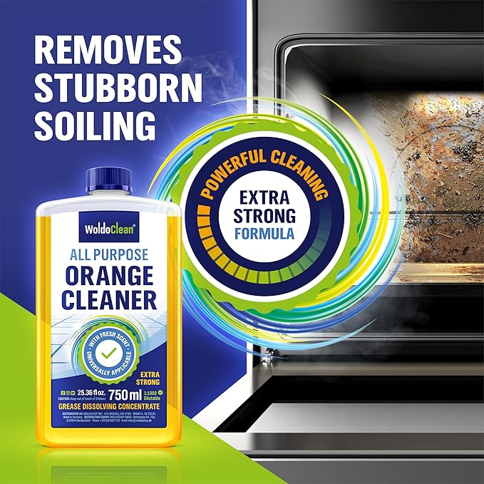 Orange Oil Cleaner Concentrated 25.36 fl oz (1 : 1000) - makes up to 200 Gallons Multi-Use Adhesive &amp; Grease Remover, Custom-Dilution Citrus Degreaser for Floors, Kitchen &amp; Bath
