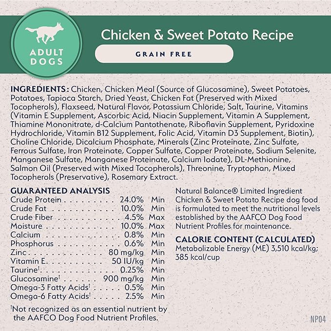 Natural Balance Limited Ingredient Adult Grain-Free Dry Dog Food, Chicken &amp; Sweet Potato Recipe, 24 Pound (Pack of 1)
