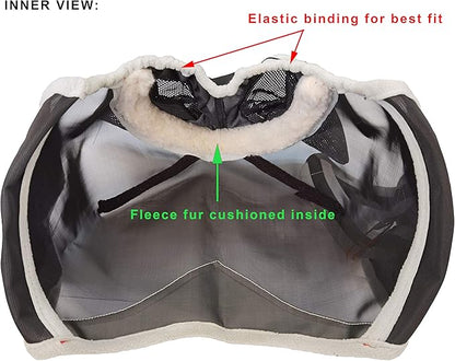T TEKE Fine Mesh Horse Fly Mask w/No Ears, UV Blocking 3D Eye Visor with Extra Fleece Cushioned Forehead, Protection from Insect Pests