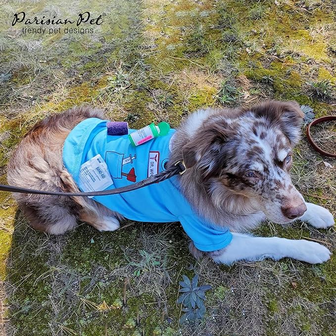Parisian Pet Doctor Woof Dog Shirt - Embroidered Dog Pirate Costume - 100% Cotton &amp; Polyester Doctor Outfit for Dog - Sleeved Dog Clothes - Blue Funny Dog Shirts for Large Dogs - Pet Costumes - L