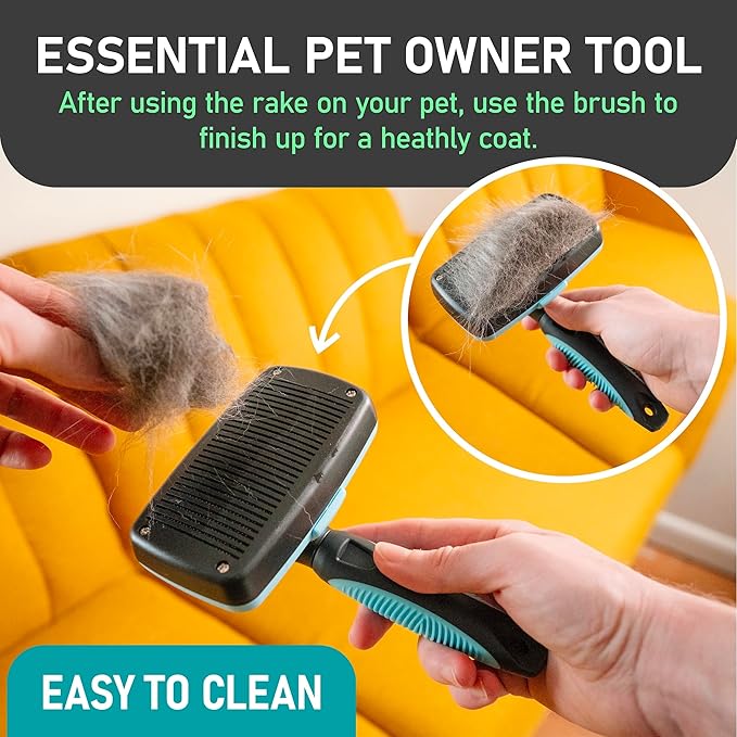 Maxpower Planet Dog Rake and Dog Hair Brush - Gently Removes Loose Undercoat, Mats and Tangled - Deshedding Grooming Tool for Dogs &amp; Cats - Self Cleaning Slicker Brush - All Hair Types