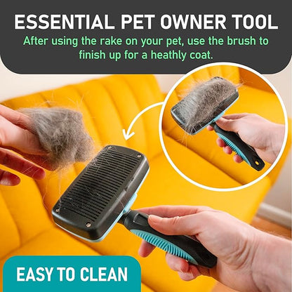 Maxpower Planet Dog Rake and Dog Hair Brush - Gently Removes Loose Undercoat, Mats and Tangled - Deshedding Grooming Tool for Dogs &amp; Cats - Self Cleaning Slicker Brush - All Hair Types