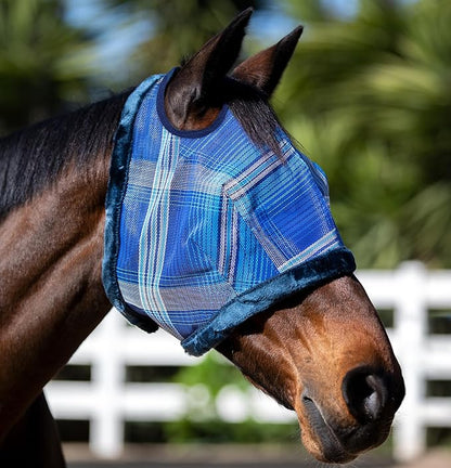 Kensington UV Fly Mask with Fleece Trim - Protective Mask with Dual Ear Opening &amp; Forelock Freedom Size: Small Color: 181-Kentucky Blue
