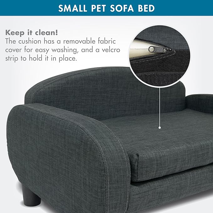 Paws &amp; Purrs Cat Sofa Bed, Pet Couch for Indoor Cats Elevated Cat Beds with Removable Washable Mattress Cover for Kitten, Puppy or Small Animal- 31.5" Wide, Gray