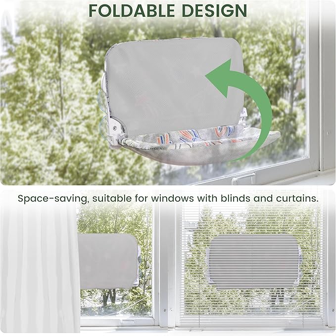 2 Pack Cat Window Perch, Glow in The Dark Foldable Cat Hammock with Sunken Design &amp; Removable Soft Cover, Breathable Cordless Window Bed for Resting Indoor Kitten (Shallow Perch, 2 Pack - M)