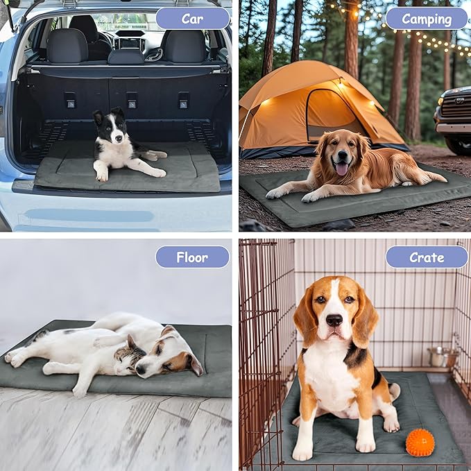 Kritter Planet Waterproof Foldable Dog Bed Pad for Camping &amp; Travel, Portable Roll-Up Dog Bed Car Seat Pet Cushion Mat with Handles for Small &amp; Medium Dogs, Indoor &amp; Outdoor Use