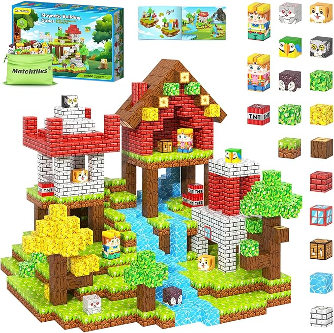 Magnetic Blocks with Forest Animals Toys, Build Mine Magnet World Set, Magnetic Tiles Building for Boys &amp; Girls Age 4-8 5-7, STEM Montessori Sensory Toys for 3+ Toddlers Kids Gifts