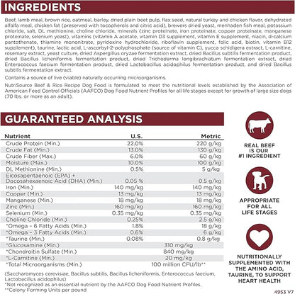 NutriSource Dog Food, Made with Beef and Brown Rice, with Wholesome Grains, 30LB, Dry Dog Food