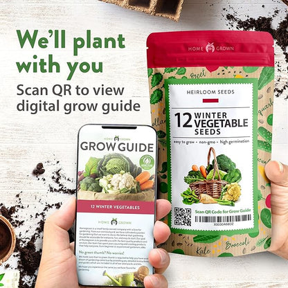 HOME GROWN 12 Winter Vegetable Seeds 𝗡𝗢𝗡-𝗚𝗠𝗢 Heirloom,Fall &amp; Winter Vegetable Seeds for Planting Home Garden: Bean, Beet, Broccoli, Cabbage, Carrot, Cauliflower, Kale,Parsnip,Squash,Chard &amp; More