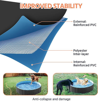 Yaheetech Dog Pet Bath Pool Foldable Hard Plastic Doggie Duck Swimming Pool Collapsible PVC Outdoor Bathing Tub Dog Pools for Large Small Dogs-47 x 11.8 inch,L,Black